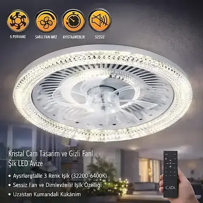 Cata KRİSTAL Led Armatür Vantilatör CT-3012
