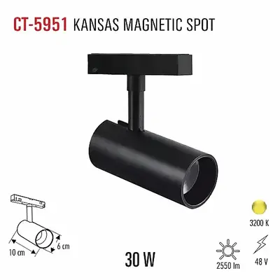 Cata 30W 3200K Günışığı Kansas Magnetic Spot CT-5951