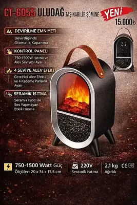 Cata 750-1500W Uludağ Taşınabilir Şömine CT-6055