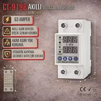 Cata 63 Amper Akıllı Voltaj Akım Koruyucu Monofaze CT-9198