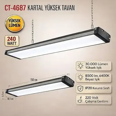 Cata 240W 6400K Beyaz Kartal Yüksek Tavan Armatürü (Platinum) CT-4687