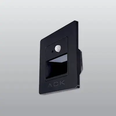 ACK 1W 6500K Beyaz IP44 Sensörlü ve Fotoselli Gömme LED Merdiven Apliği (Siyah Kasa) AH07-00431