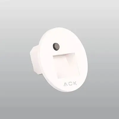ACK 1W CCT (3 Renk) Sensörlü Gömme LED Merdiven Apliği Yuvarlak (Kare Hüzmeli) (Beyaz Kasa) AH07-02690