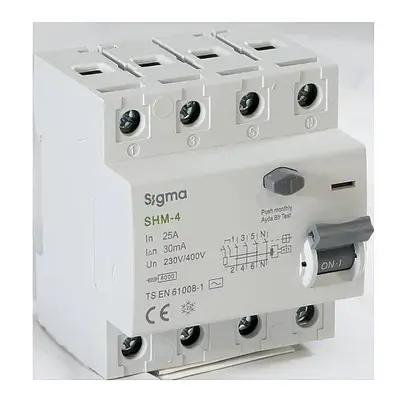 4x25A 30mA 6kA AC TİPİ Kaçak Akım Koruma Şalteri Sigma