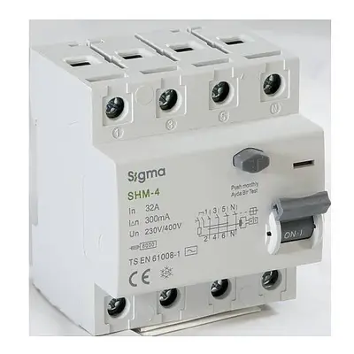 4x32A 300mA 6kA AC TİPİ Kaçak Akım Koruma Şalteri Sigma