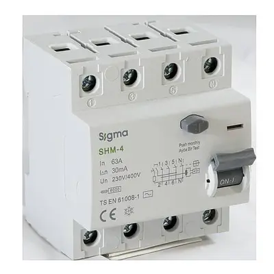 4x63A 30mA 6kA AC TİPİ Kaçak Akım Koruma Şalteri Sigma