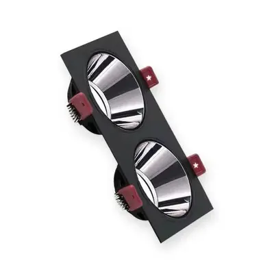 ACK Alüminyum Boş Spot Kasası / Armatürü Dikdörtgen (İkili) (Siyah-Platin Silver) AH03-07331