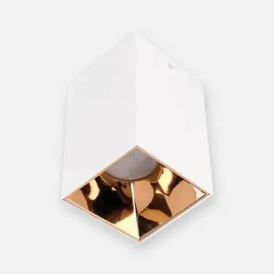 ACK Metal + PC Dekoratif Boş Spot Kasası / Armatürü Kare (Sıva Üstü) (Beyaz-Gold) GU10 Uyumlu AH03-07660
