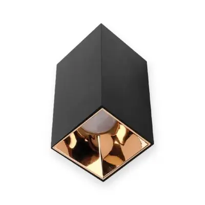 ACK Metal + PC Dekoratif Boş Spot Kasası / Armatürü Kare (Sıva Üstü) (Siyah-Gold) GU10 Uyumlu AH03-07661