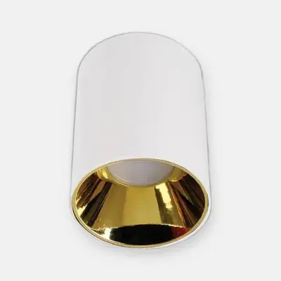 ACK Metal + PC Dekoratif Boş Spot Kasası / Armatürü Silindir (Sıva Üstü) (Beyaz-Gold) GU10 Uyumlu AH03-08660
