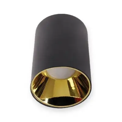 ACK Metal + PC Dekoratif Boş Spot Kasası / Armatürü Silindir (Sıva Üstü) (Siyah-Gold) GU10 Uyumlu AH03-08661