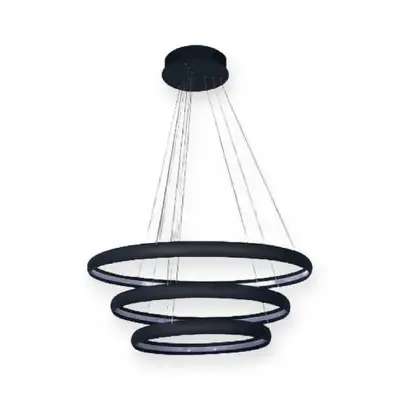 ACK 85W Çok Katlı (Halkalı) Devasa Dekoratif Sarkıt Avize 40x60x80 cm (3 Katlı Yuvarlak Halka) Siyah Kasa AL02-29401