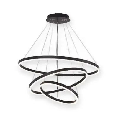 ACK 85W Çok Katlı (Halkalı) Devasa Dekoratif Sarkıt Avize 50x60x70 cm (3 Katlı Asimetrik Halka) Siyah Kasa AL02-28101