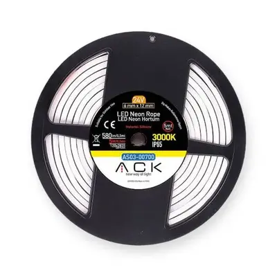 ACK 10W/mt Amber 1160 lm/mt Dimlenebilir 24V LED Neon Hortum (25mt Rulo) AS03-00708