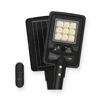 ACK 60W 6500K Beyaz Solar LED Sokak Armatürü (Siyah) AT42-06031